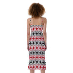 Maori Kowhaiwhai Pattern Print Slim Fit Midi Cami Dress