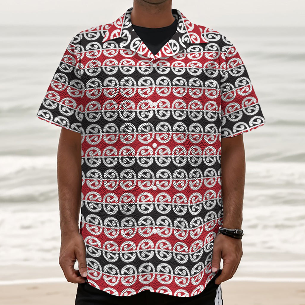 Maori Kowhaiwhai Pattern Print Textured Short Sleeve Shirt