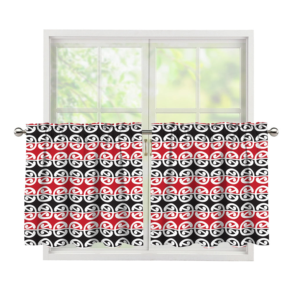 Maori Kowhaiwhai Pattern Print Tier Curtains