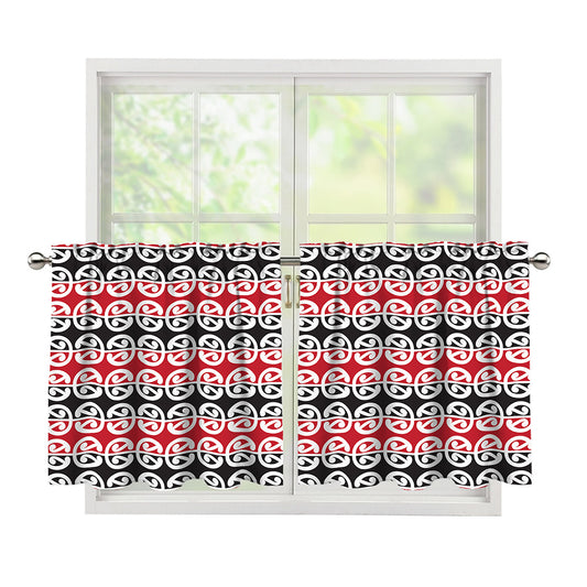 Maori Kowhaiwhai Pattern Print Tier Curtains
