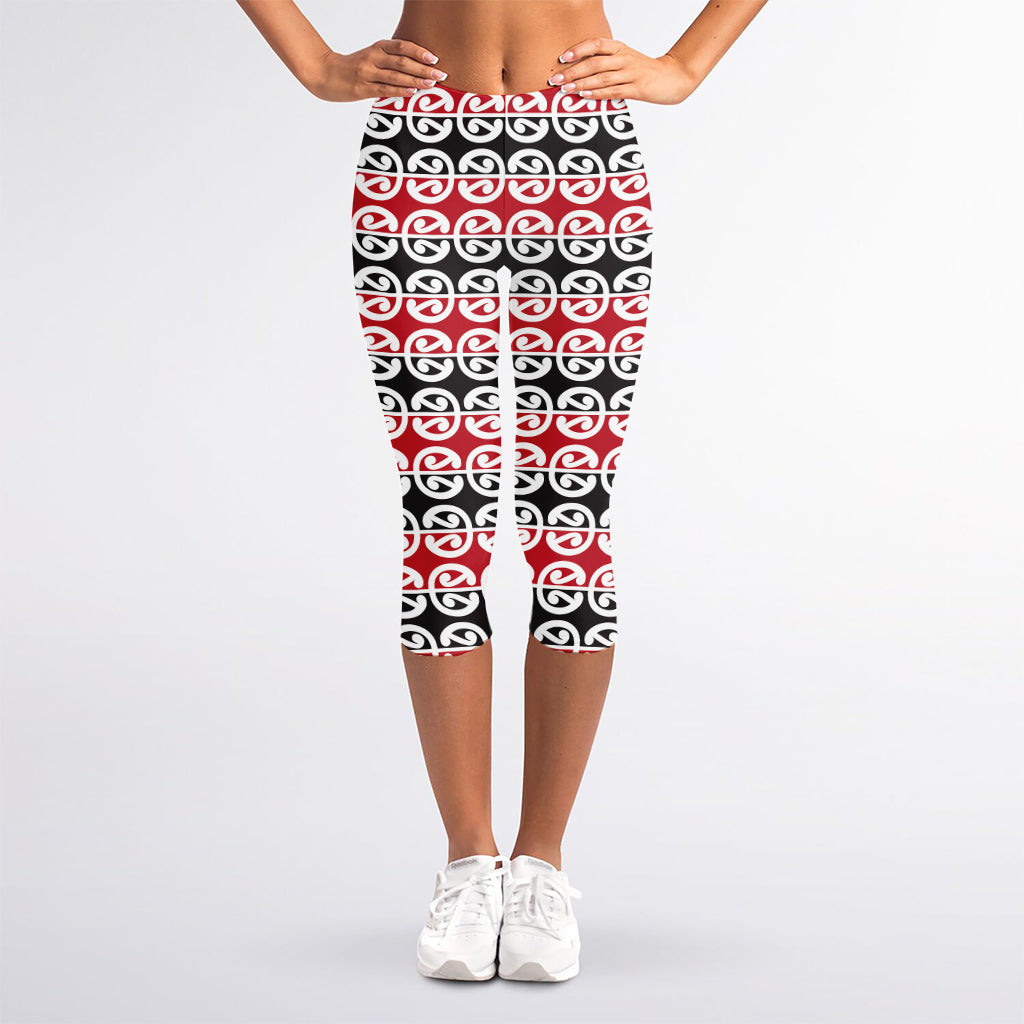 Maori Kowhaiwhai Pattern Print Women's Capri Leggings