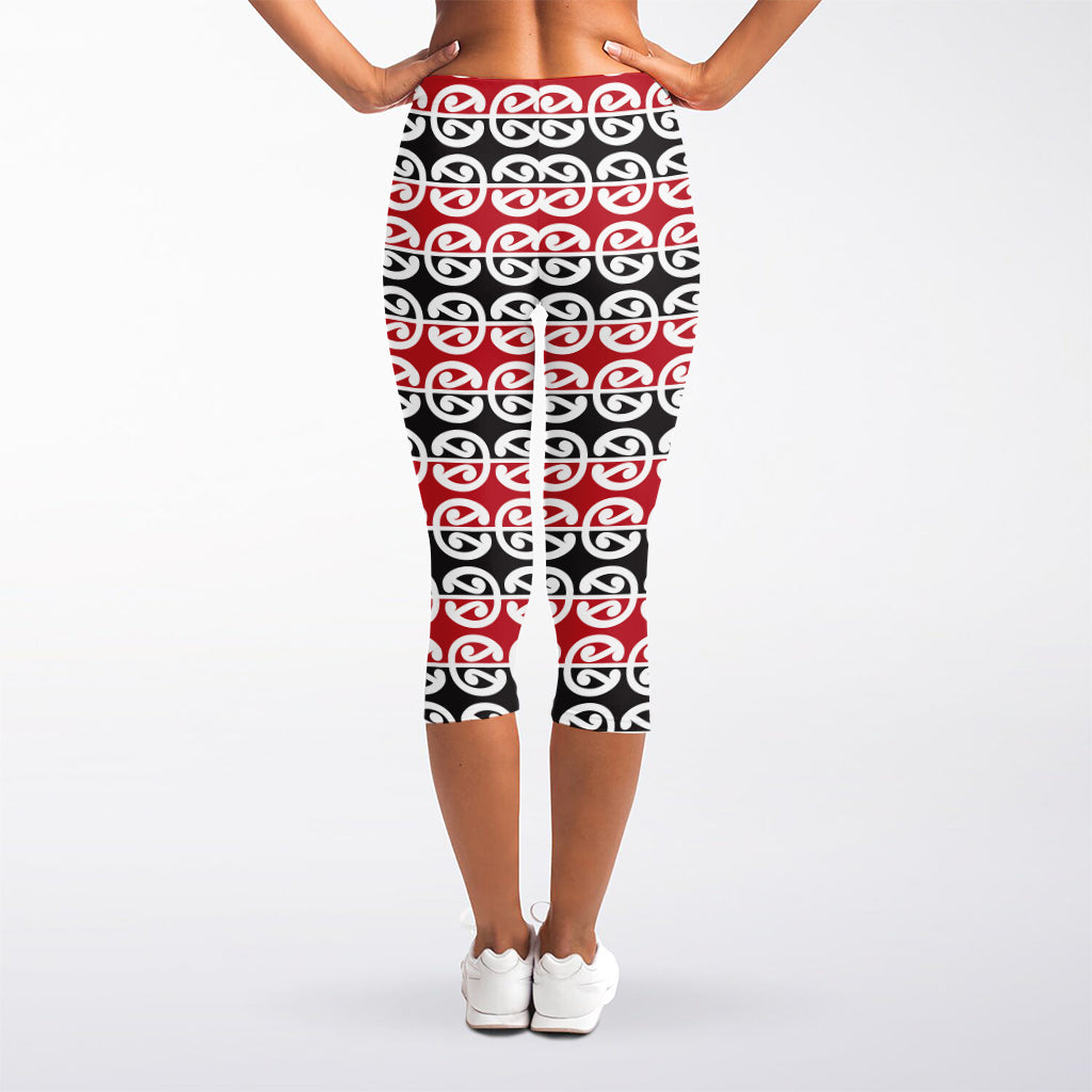 Maori Kowhaiwhai Pattern Print Women's Capri Leggings