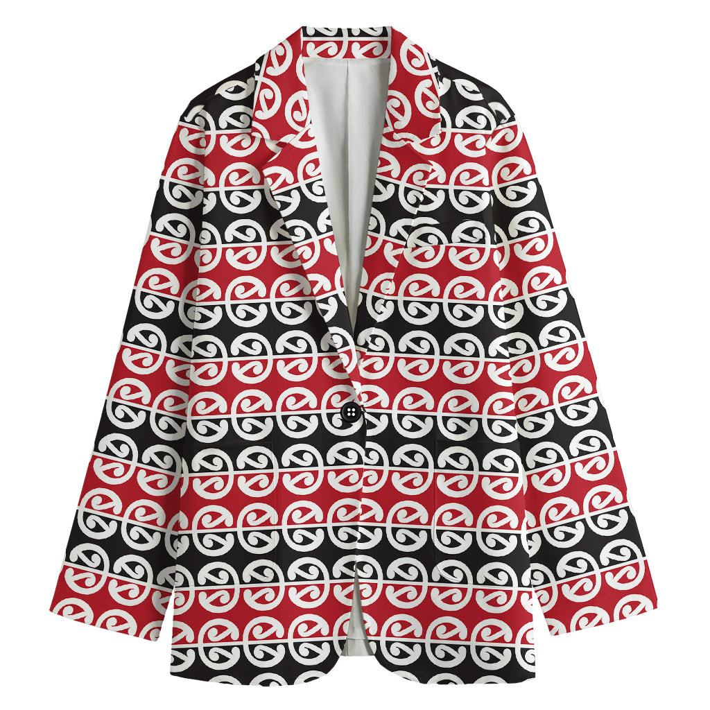 Maori Kowhaiwhai Pattern Print Women's Cotton Blazer