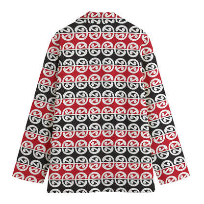 Maori Kowhaiwhai Pattern Print Women's Cotton Blazer
