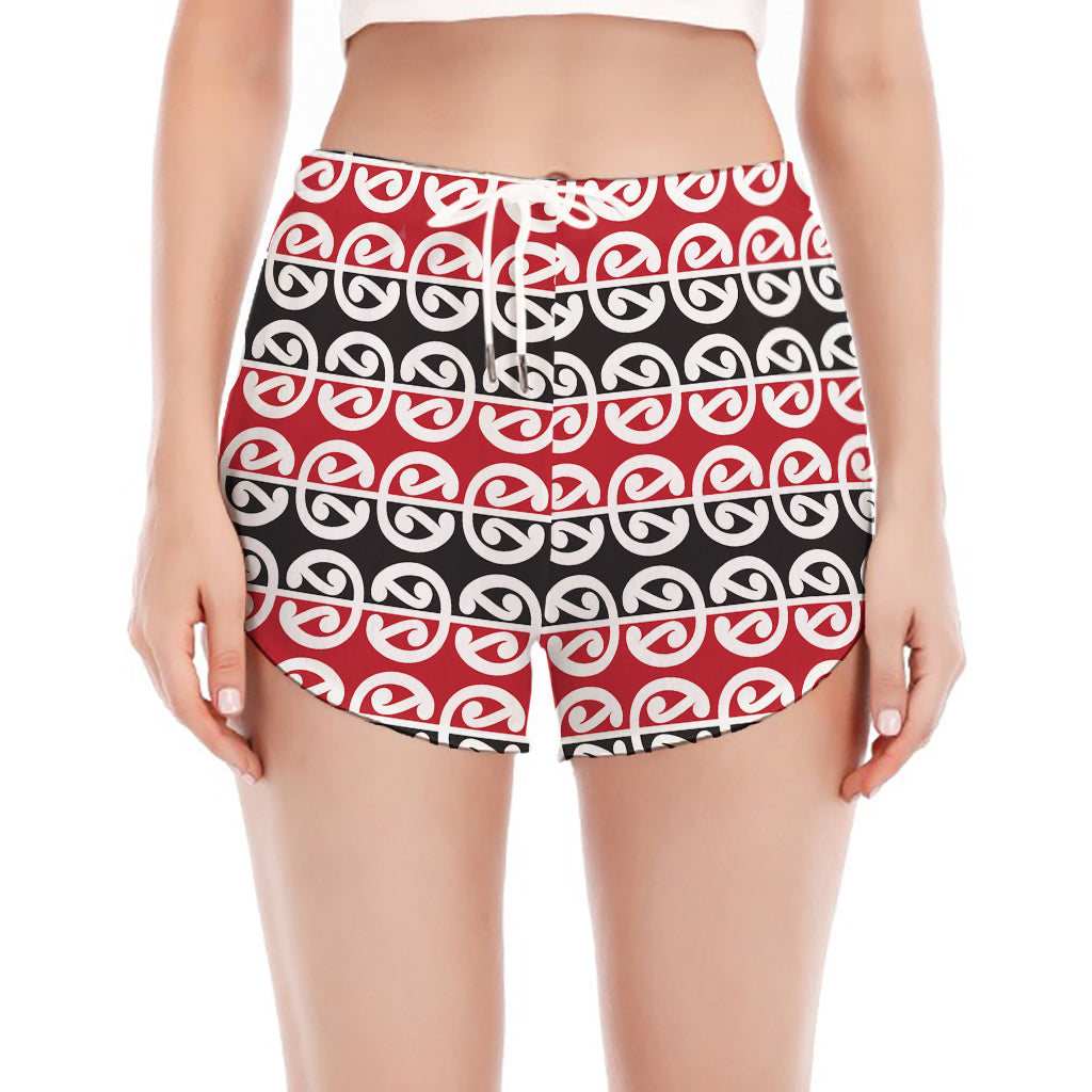 Maori Kowhaiwhai Pattern Print Women's Split Running Shorts