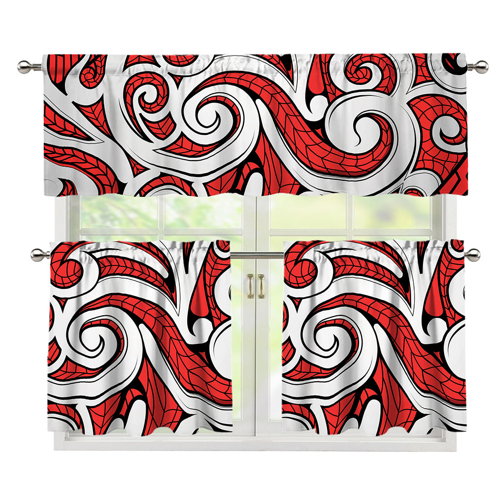 Maori Kowhaiwhai Tribal Polynesian Print 3 Piece Kitchen Curtains