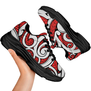 Maori Kowhaiwhai Tribal Polynesian Print Black Chunky Shoes