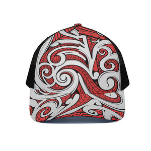 Maori Kowhaiwhai Tribal Polynesian Print Black Mesh Trucker Cap