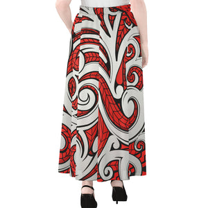 Maori Kowhaiwhai Tribal Polynesian Print Chiffon Maxi Skirt