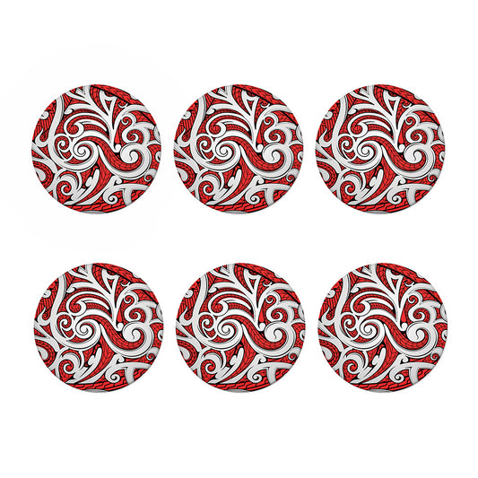 Maori Kowhaiwhai Tribal Polynesian Print Coaster Set