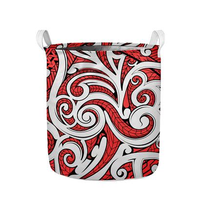 Maori Kowhaiwhai Tribal Polynesian Print Collapsible Laundry Basket