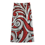 Maori Kowhaiwhai Tribal Polynesian Print Cotton Front Slit Maxi Skirt