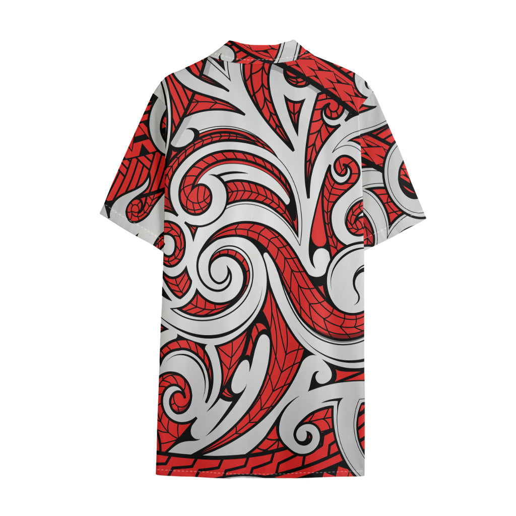 Maori Kowhaiwhai Tribal Polynesian Print Cotton Hawaiian Shirt