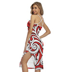 Maori Kowhaiwhai Tribal Polynesian Print Cross Back Cami Dress