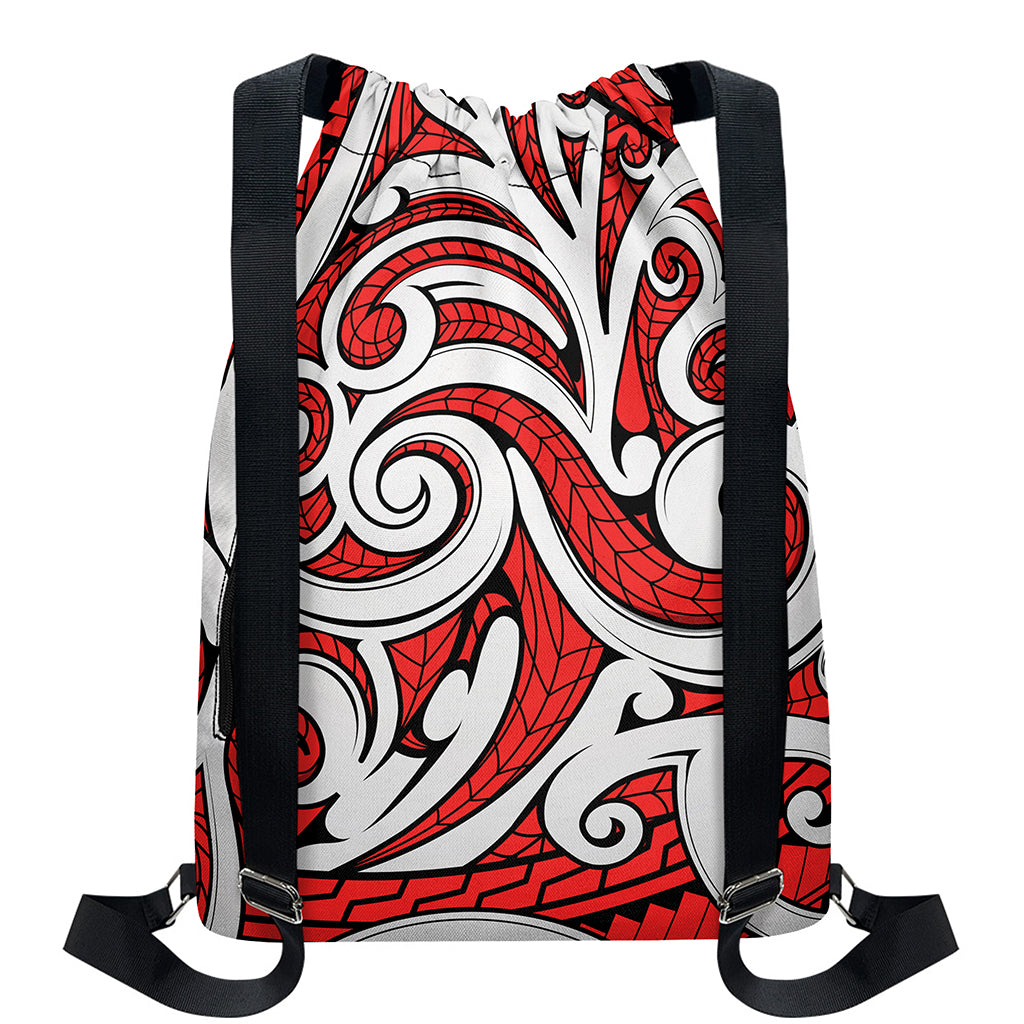Maori Kowhaiwhai Tribal Polynesian Print Drawstring Backpack