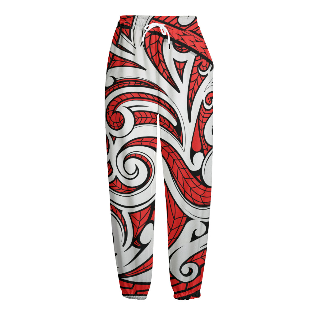 Maori Kowhaiwhai Tribal Polynesian Print Fleece Lined Knit Pants