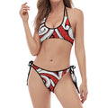 Maori Kowhaiwhai Tribal Polynesian Print Halter Scoop Tie Side Bikini