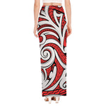 Maori Kowhaiwhai Tribal Polynesian Print High Slit Maxi Skirt