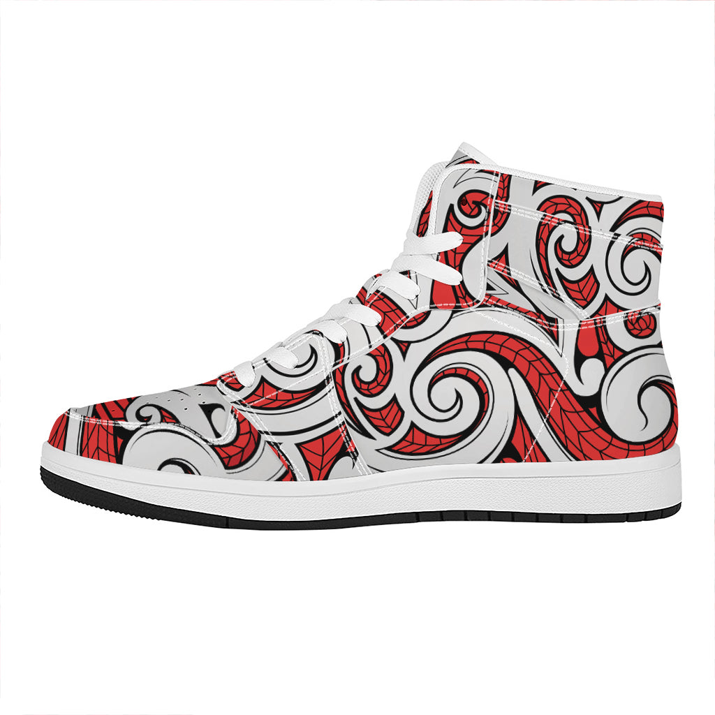 Maori Kowhaiwhai Tribal Polynesian Print High Top Leather Sneakers