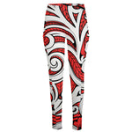 Maori Kowhaiwhai Tribal Polynesian Print High-Waisted Pocket Leggings