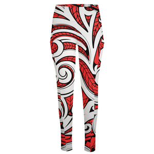 Maori Kowhaiwhai Tribal Polynesian Print High-Waisted Pocket Leggings