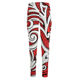 Maori Kowhaiwhai Tribal Polynesian Print High-Waisted Pocket Leggings