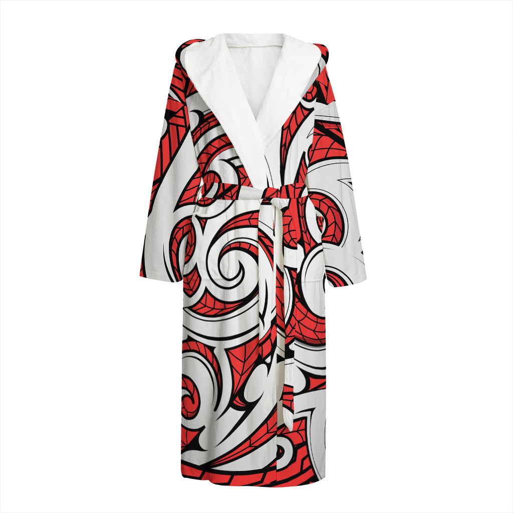 Maori Kowhaiwhai Tribal Polynesian Print Hooded Bathrobe