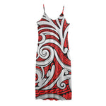 Maori Kowhaiwhai Tribal Polynesian Print Jersey Midi Cami Dress