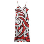Maori Kowhaiwhai Tribal Polynesian Print Jersey Midi Cami Dress