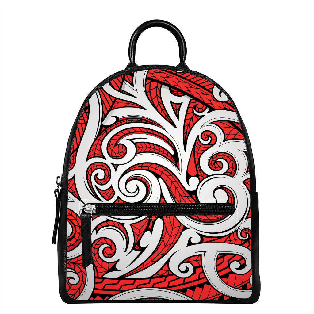 Maori Kowhaiwhai Tribal Polynesian Print Leather Backpack