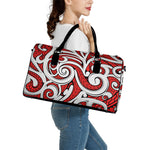 Maori Kowhaiwhai Tribal Polynesian Print Leather Duffle Bag