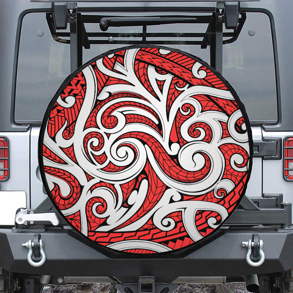 Maori Kowhaiwhai Tribal Polynesian Print Leather Spare Tire Cover