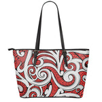 Maori Kowhaiwhai Tribal Polynesian Print Leather Tote Bag