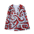 Maori Kowhaiwhai Tribal Polynesian Print Long Sleeve Short Coat