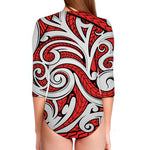 Maori Kowhaiwhai Tribal Polynesian Print Long Sleeve Swimsuit