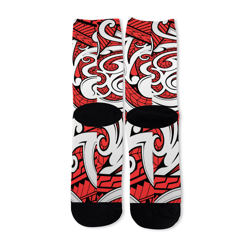 Maori Kowhaiwhai Tribal Polynesian Print Long Socks