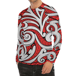 Maori Kowhaiwhai Tribal Polynesian Print Men's Long Sleeve Rash Guard