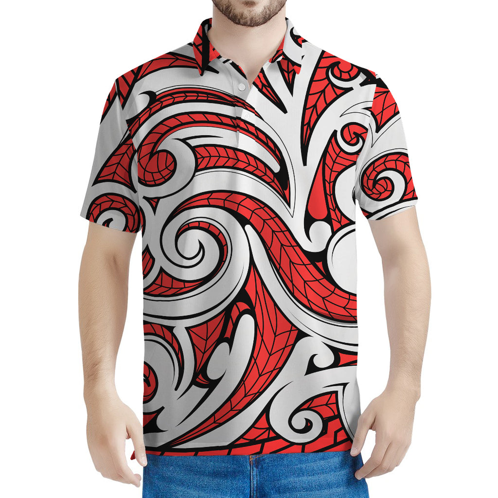 Maori Kowhaiwhai Tribal Polynesian Print Men's Polo Shirt