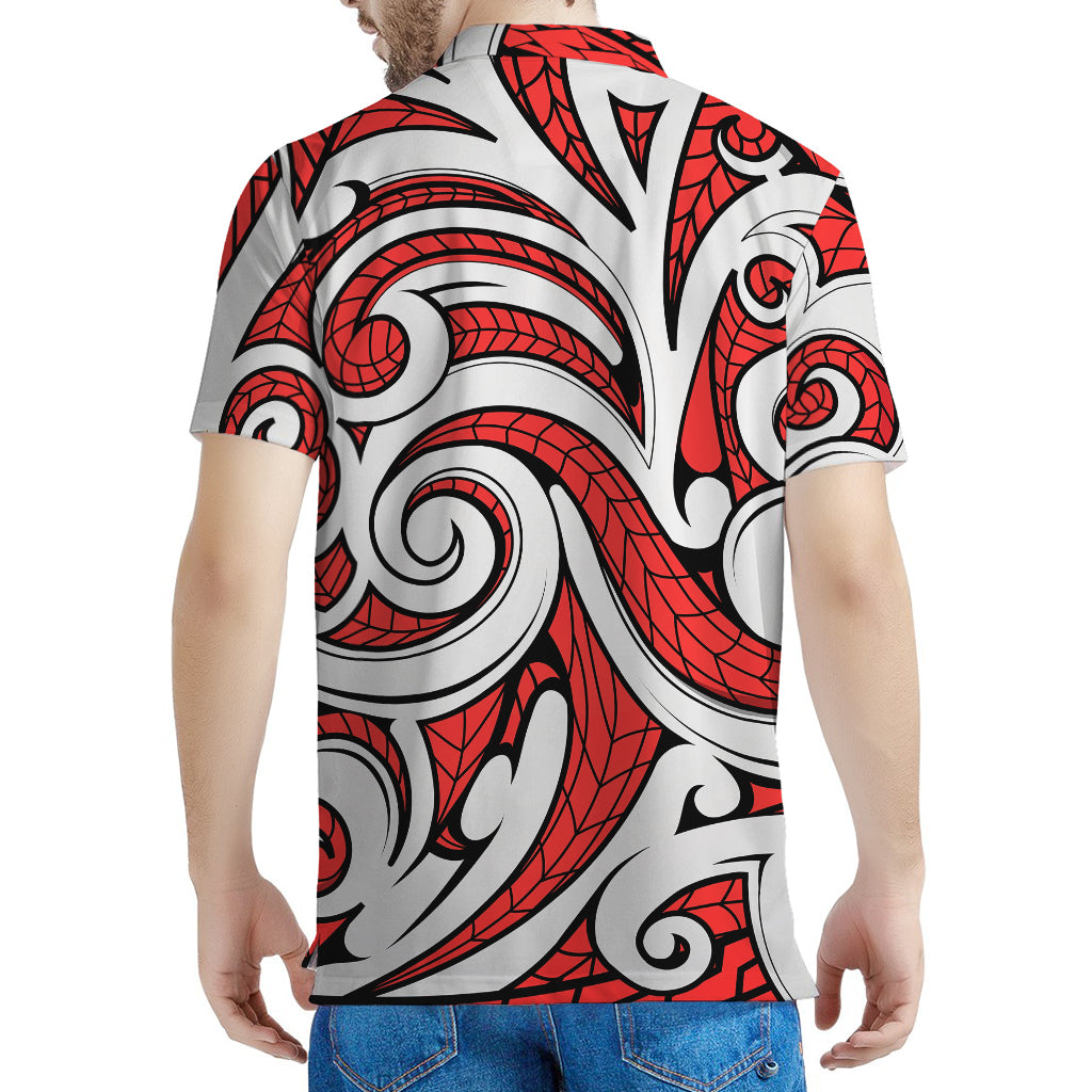 Maori Kowhaiwhai Tribal Polynesian Print Men's Polo Shirt