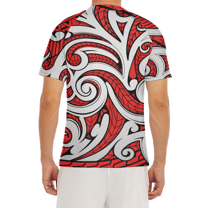 Maori Kowhaiwhai Tribal Polynesian Print Men's Short Sleeve Rash Guard