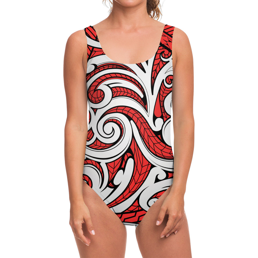 Maori Kowhaiwhai Tribal Polynesian Print One Piece Swimsuit