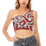 Maori Kowhaiwhai Tribal Polynesian Print One Shoulder Crop Top