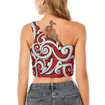 Maori Kowhaiwhai Tribal Polynesian Print One Shoulder Crop Top