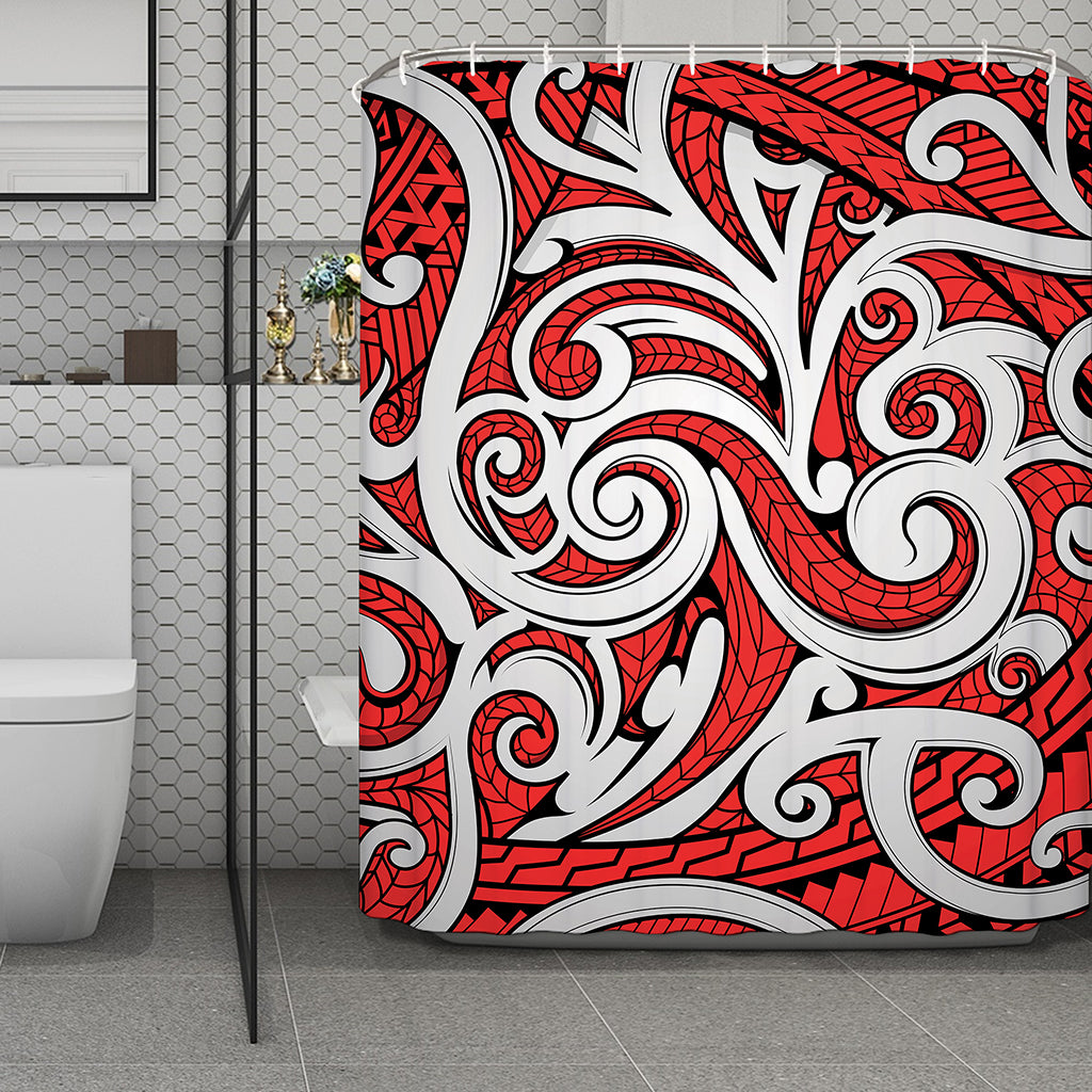 Maori Kowhaiwhai Tribal Polynesian Print Polyester Shower Curtain