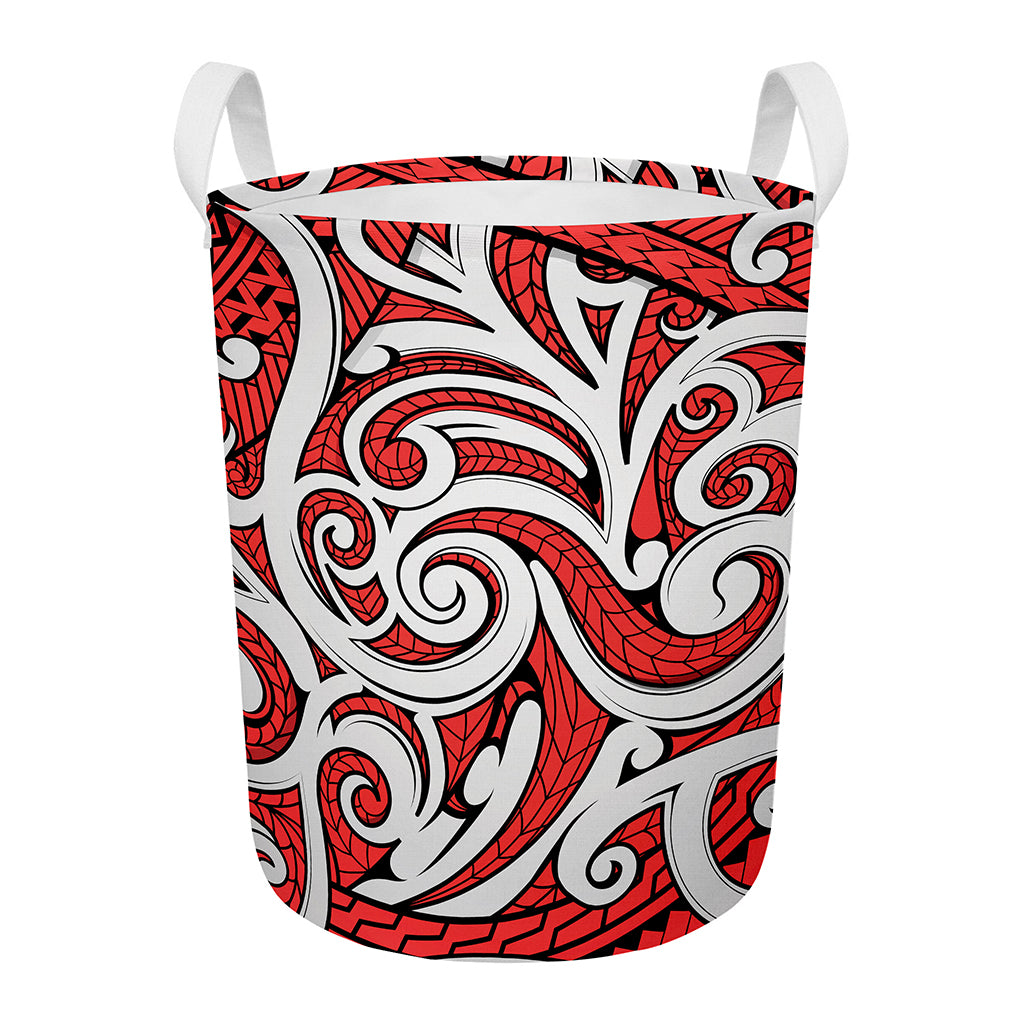 Maori Kowhaiwhai Tribal Polynesian Print Round Laundry Basket