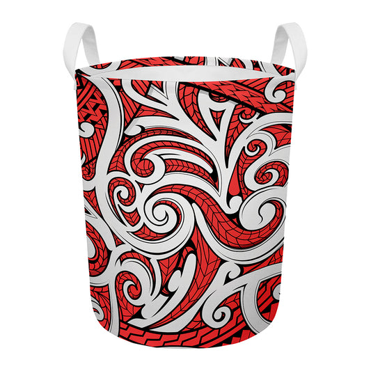 Maori Kowhaiwhai Tribal Polynesian Print Round Laundry Basket