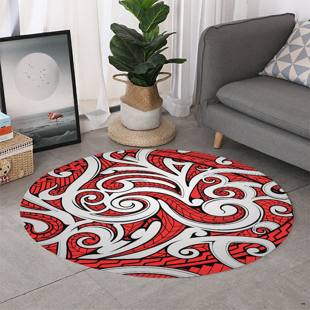 Maori Kowhaiwhai Tribal Polynesian Print Round Rug