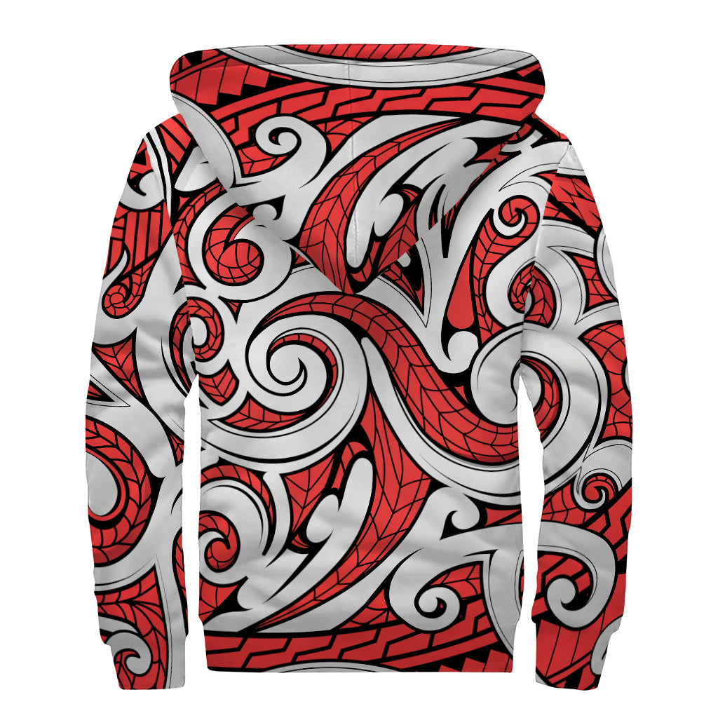 Maori Kowhaiwhai Tribal Polynesian Print Sherpa Lined Zip Up Hoodie