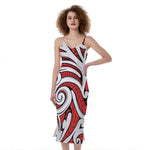 Maori Kowhaiwhai Tribal Polynesian Print Slim Fit Midi Cami Dress