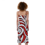 Maori Kowhaiwhai Tribal Polynesian Print Slim Fit Midi Cami Dress